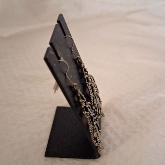 Vintage Filigree Earrings Teardrop Chandelier Silver Tone Whimsigoth Elegant - Picture 4 of 7